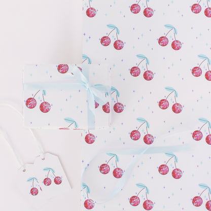 Pink Disco Ball Cherry Wrapping Paper – Vibrant, Luxurious, and Eco-Friendly