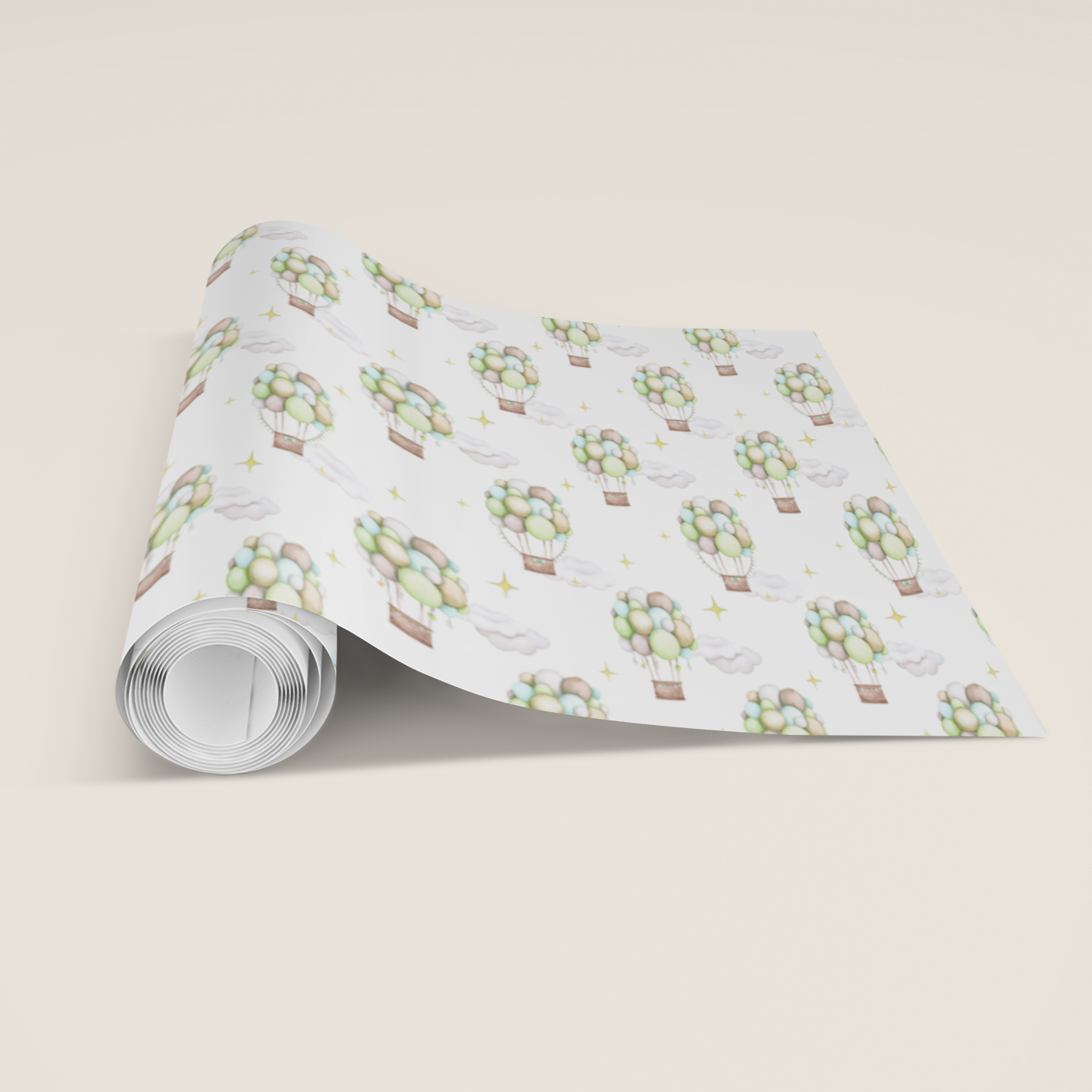 Roll of paper with a pastel baby hot air balloon perfect for new baby or young child 
