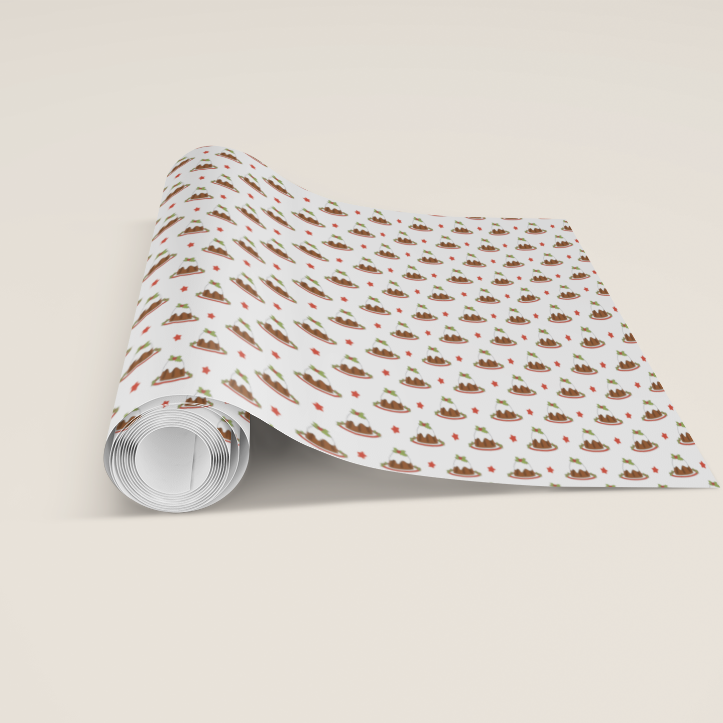Roll of patterned paper with Christmas puddings design