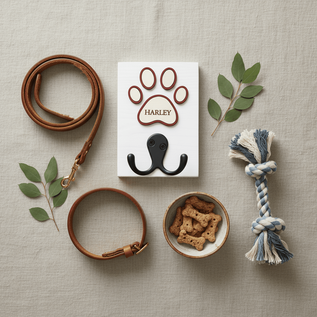 Personalised Dog Lead Hook with Coloured Surround - Mac and Lilly