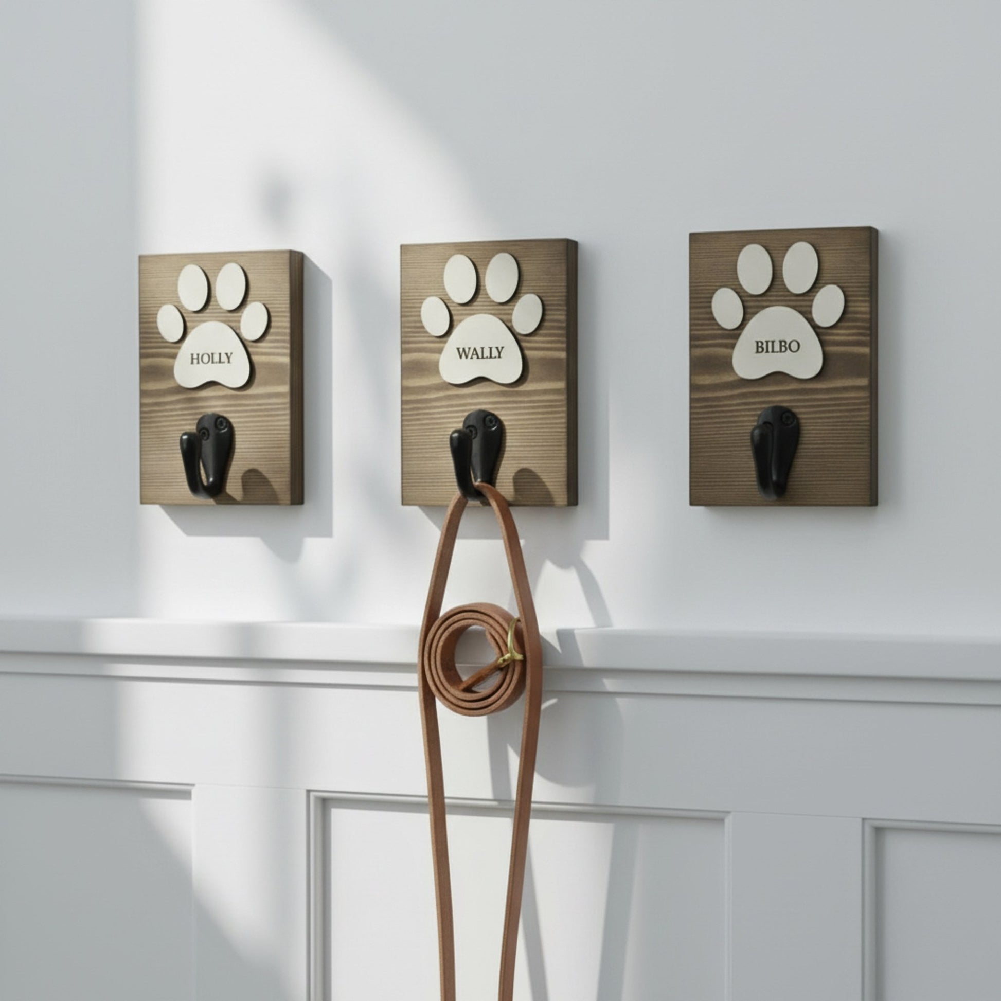 Personalised Wall Mounted Dog Lead Hook | Raised Paw Design - Mac and Lilly