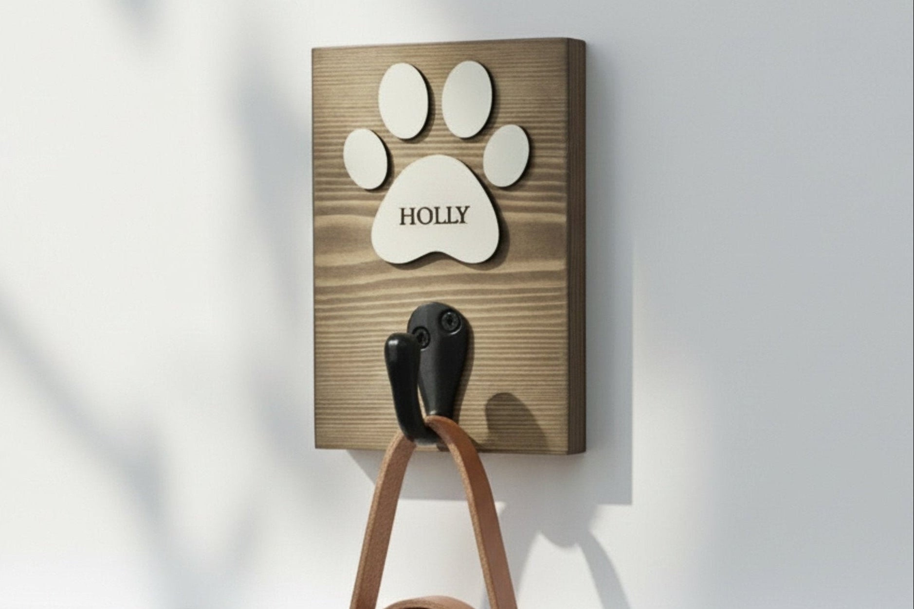 Personalised Wall Mounted Dog Lead Hook | Raised Paw Design - Mac and Lilly