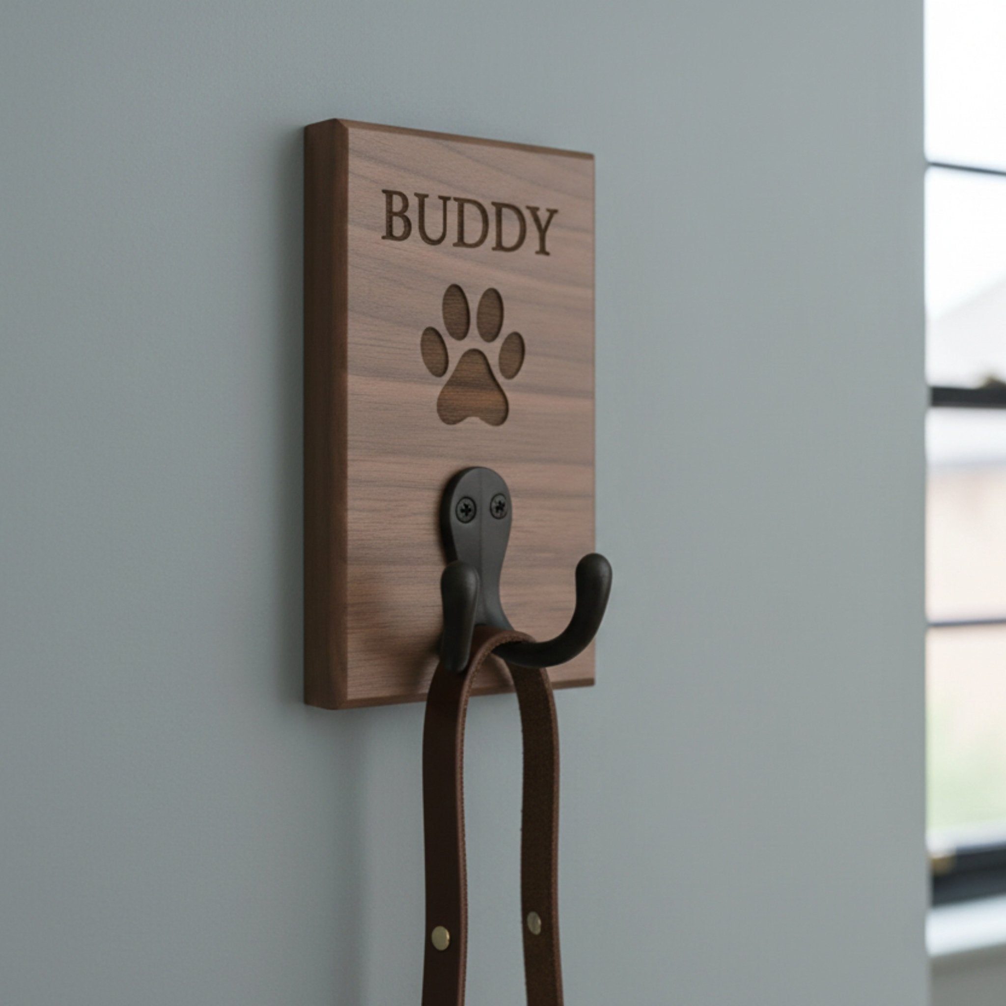 Personalised Slim Single Wall Hook | Oak or Walnut | Icon Collection - Mac and Lilly