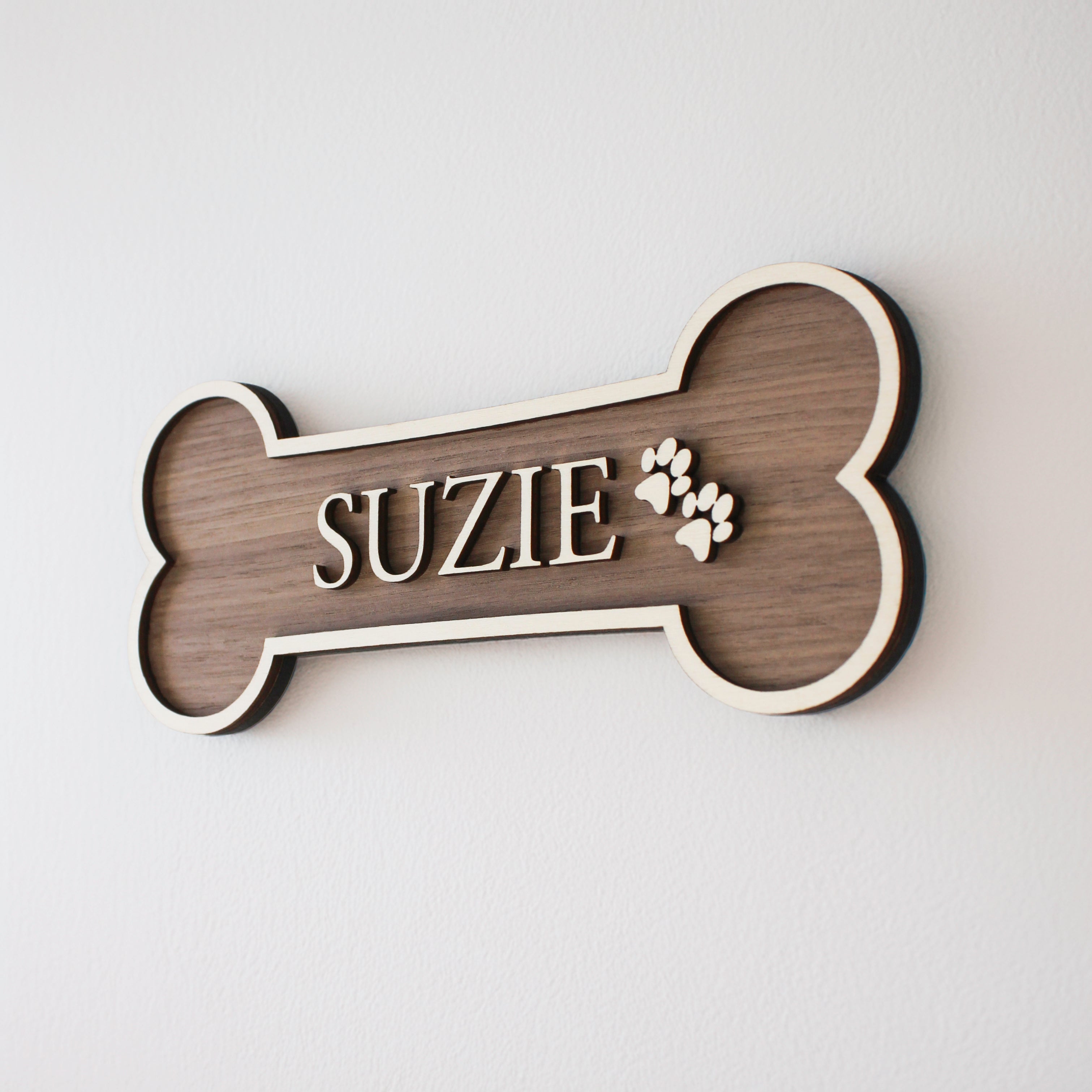 Dog bone sign walnut wood effect