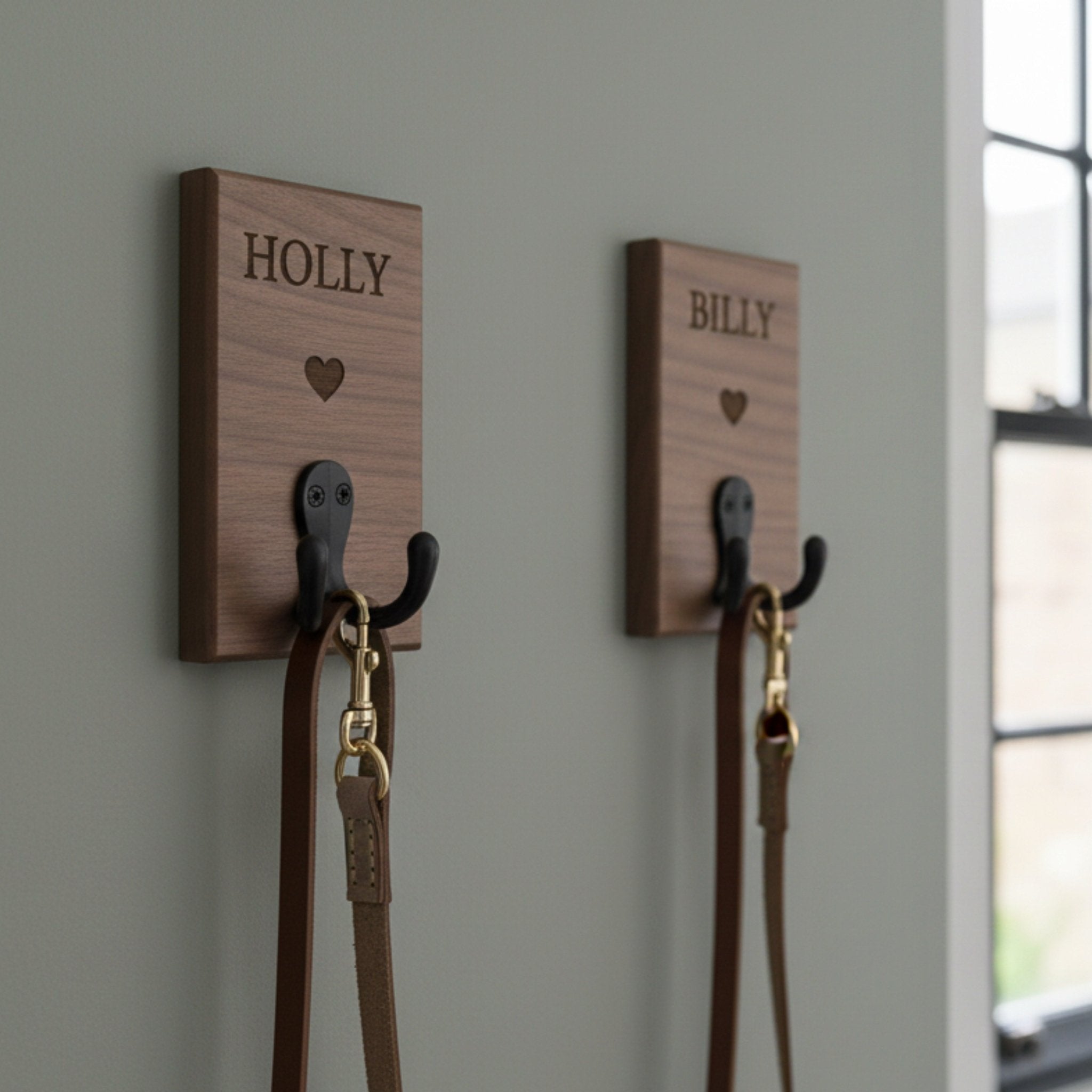 Personalised Slim Single Wall Hook | Oak or Walnut | Icon Collection - Mac and Lilly