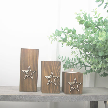 Wooden Tea light Holders - Raised Star Design