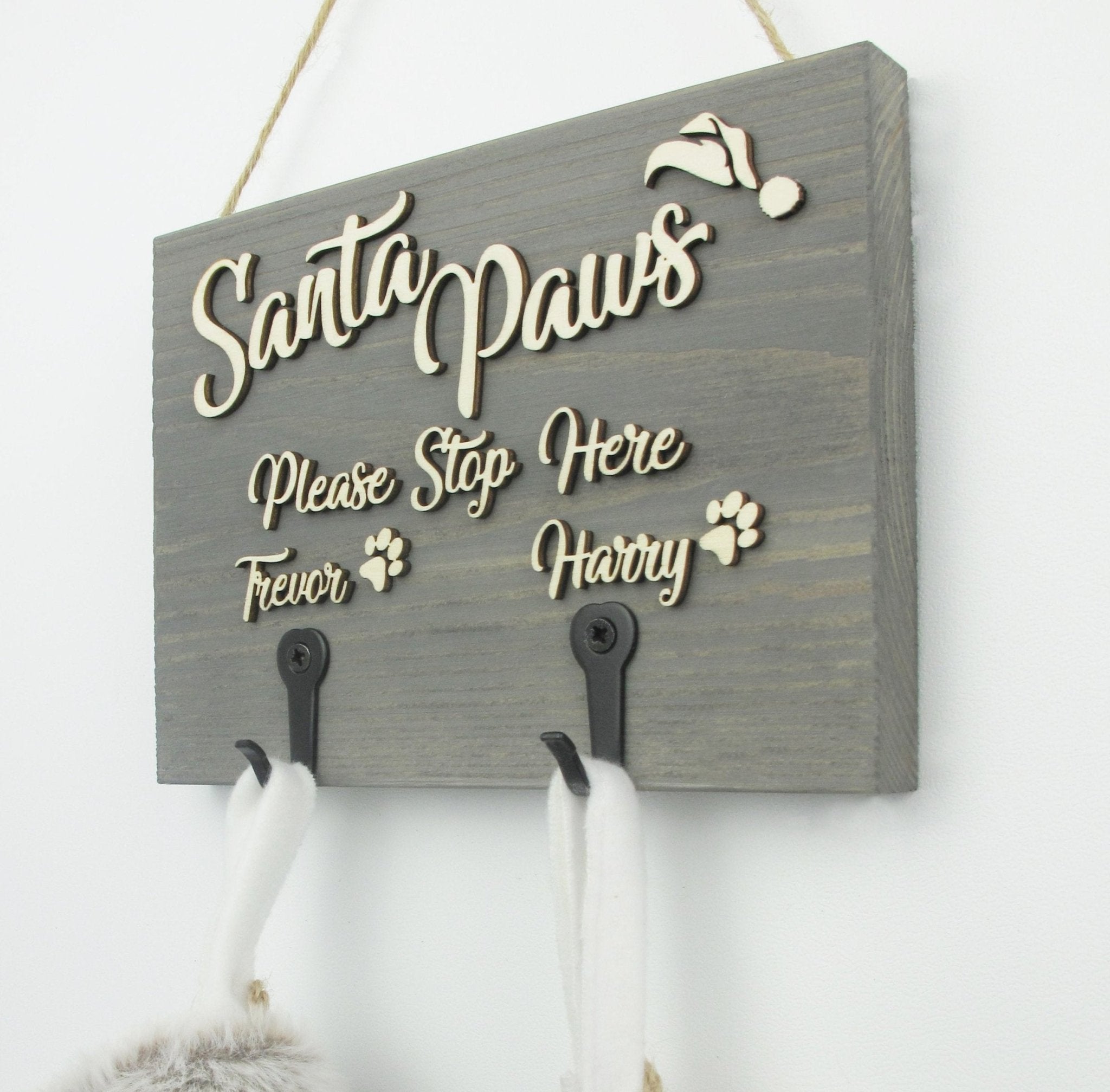 Pets Christmas Stocking Hanger - 'Santa Paws Please Stop Here' - Mac and Lilly