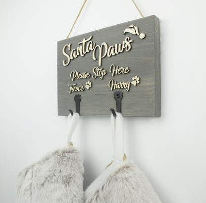 Pets Christmas Stocking Hanger -'Santa Paws Please Stop Here'