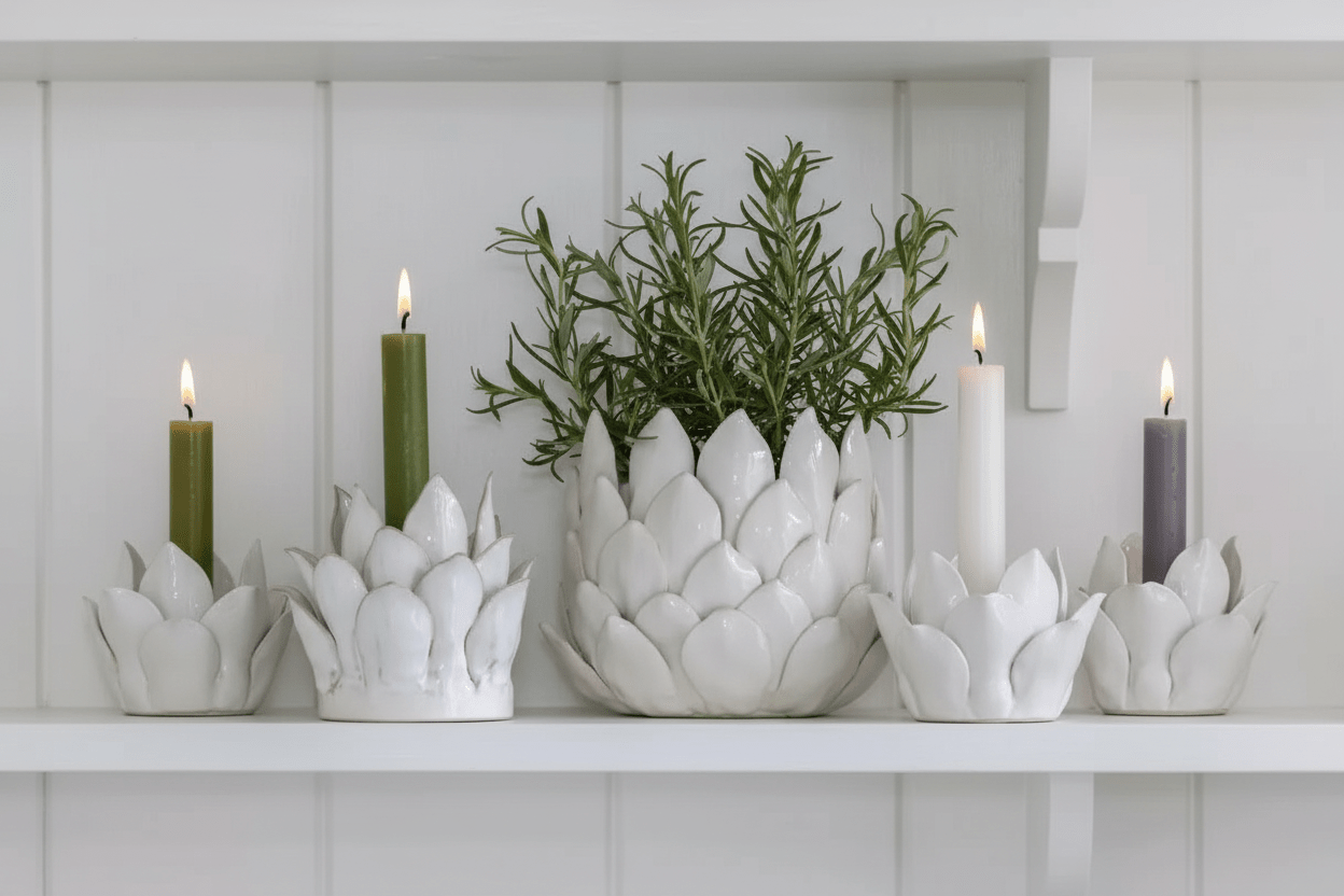 🔍Petal Ceramic Candle Holder – White - Mac and Lilly