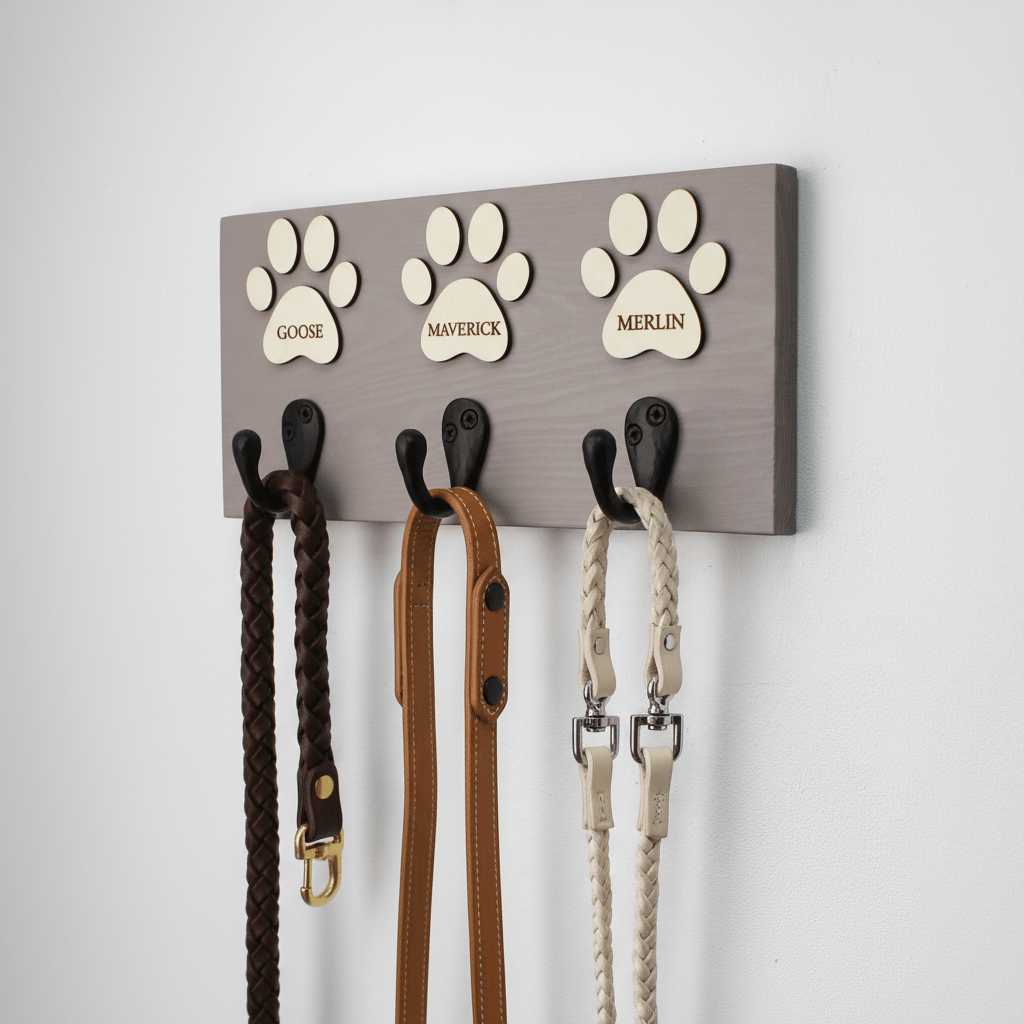Personalised Dog Lead Hook - 1 to 5 Paws , Custom Colours - Mac and Lilly