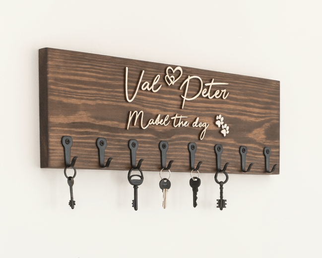 Personalised Wall - Mounted Key Holder| Natural Raised Plywood Lettering - Mac and Lilly