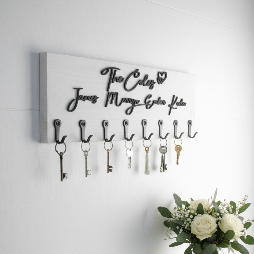 Personalised Wall - Mounted Key Holder| Natural Raised Plywood Lettering (Copy) - Mac and Lilly