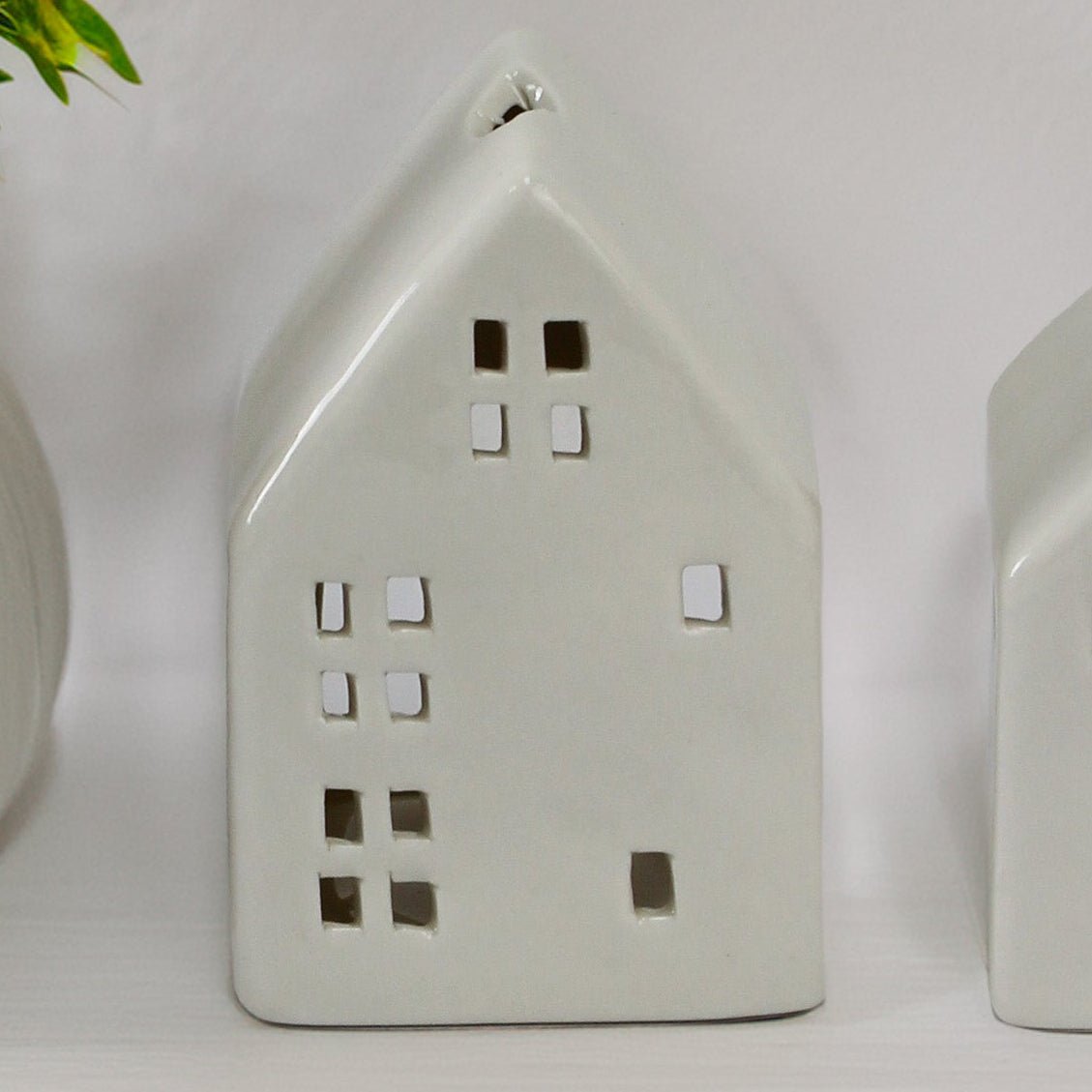 White Ceramic Tea Light Houses – Two Sizes - Mac and Lilly
