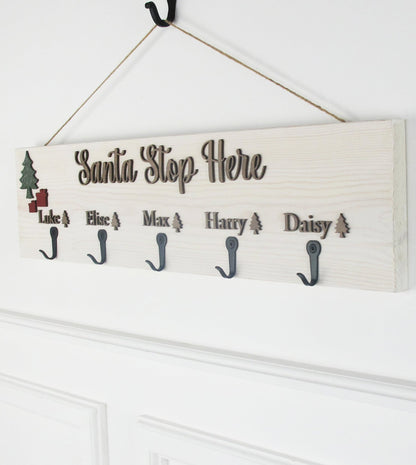 Winter White Santa Stop Here Stocking hanger