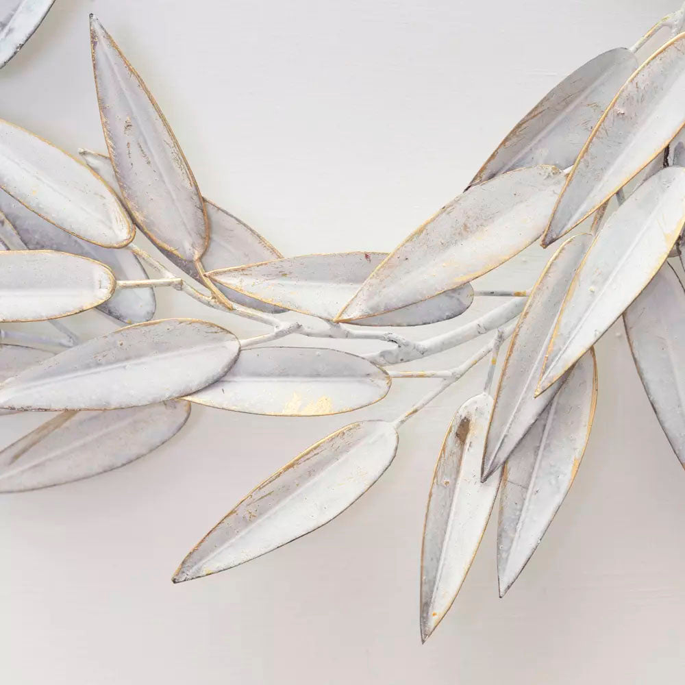 White and Gold Metal Leaf Christmas Wreath