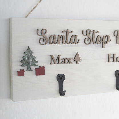 Winter White Santa Stop Here Stocking hanger