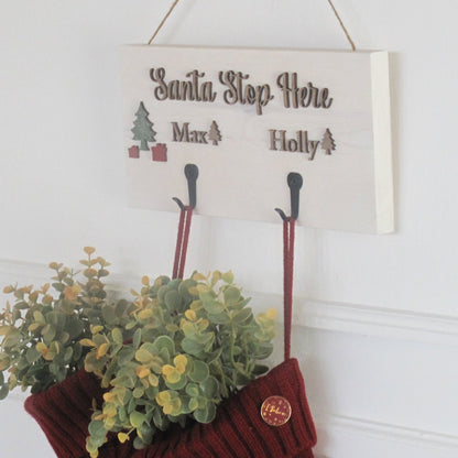 Winter White Santa Stop Here Stocking hanger