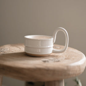Stoneware Candle Cup with Handle in Milky White