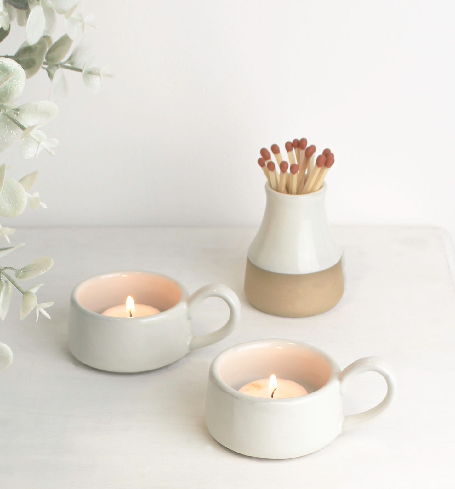 Ceramic Glazed Tea Light Holder with a Handle