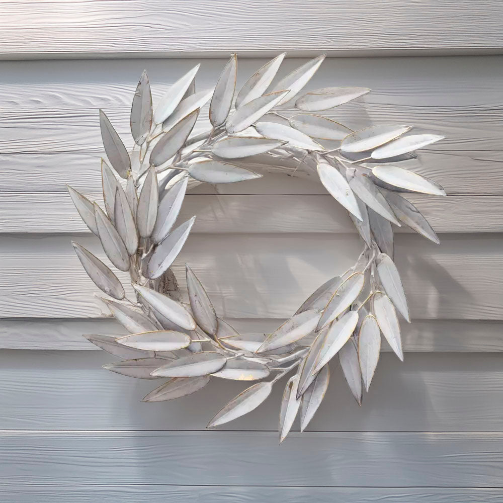 White and Gold Metal Leaf Christmas Wreath