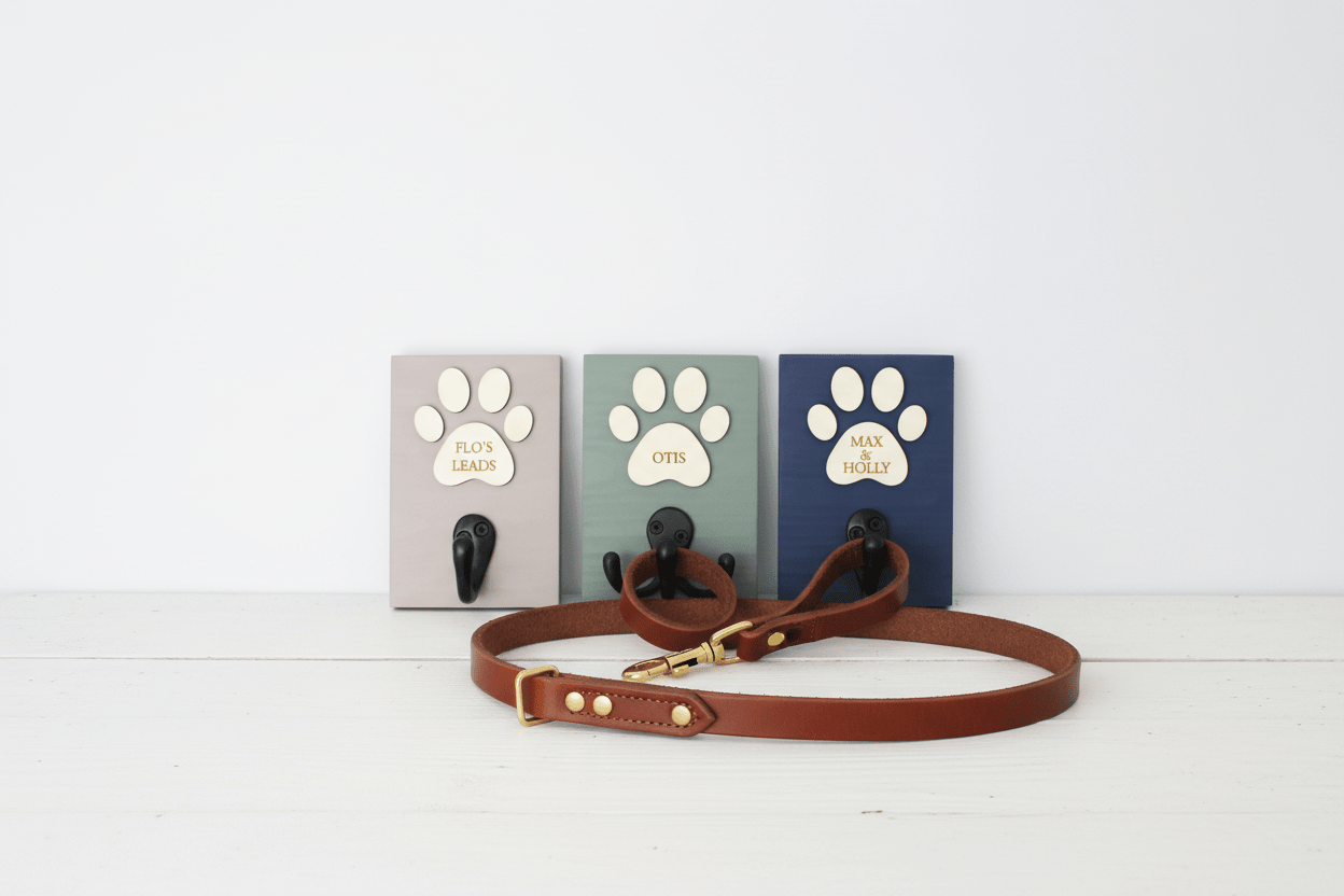 Personalised Dog Lead Hook - 1 to 5 Paws , Custom Colours - Mac and Lilly