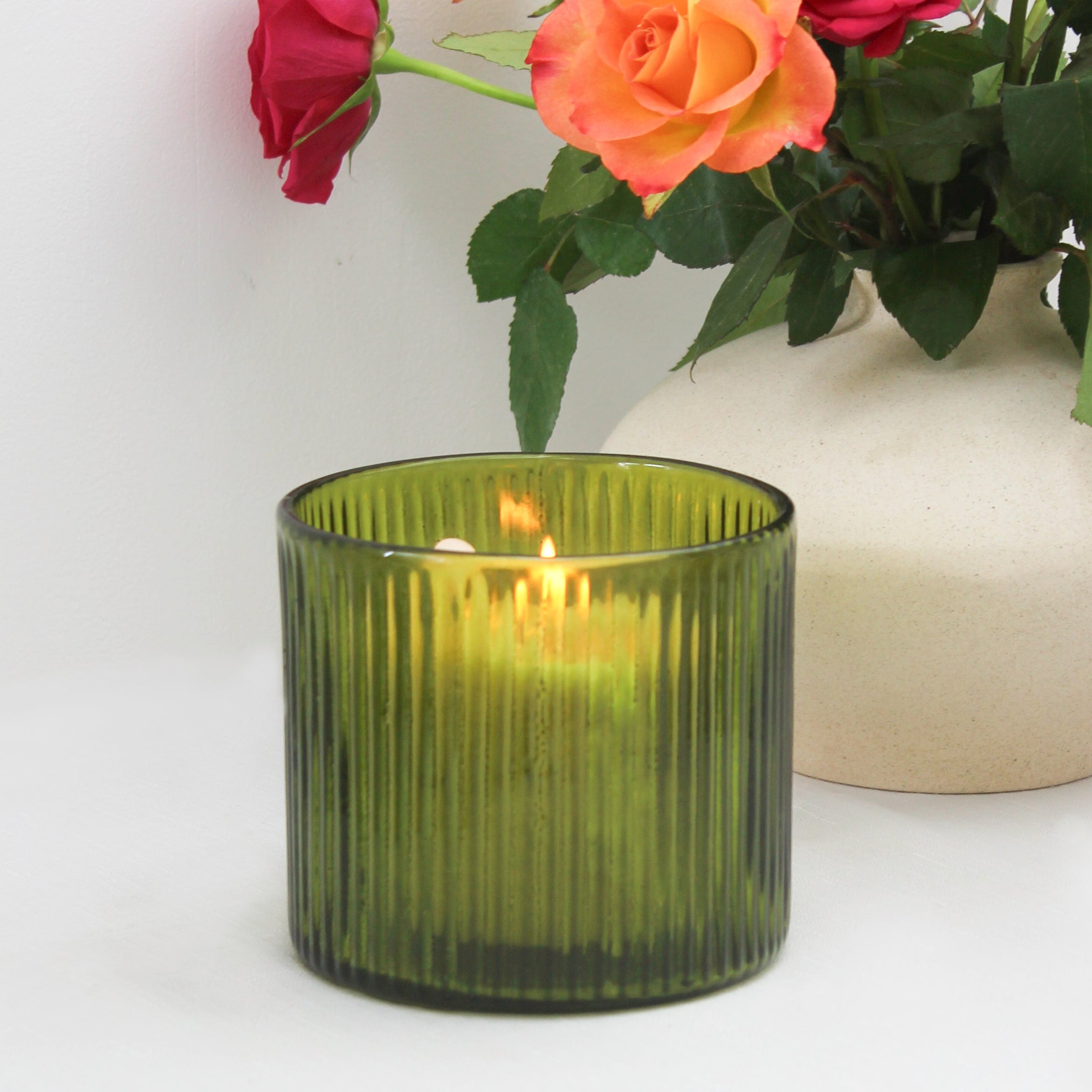 Ribbed Hurricane Glass Vintage Candle Holder