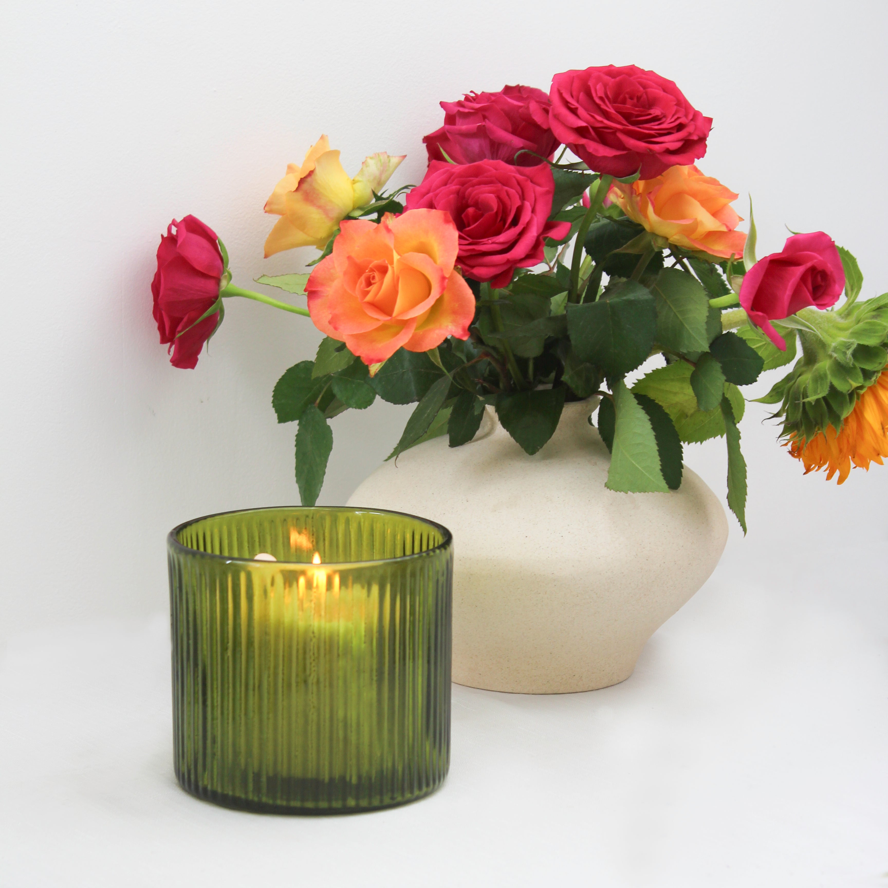 Ribbed Hurricane Glass Vintage Candle Holder