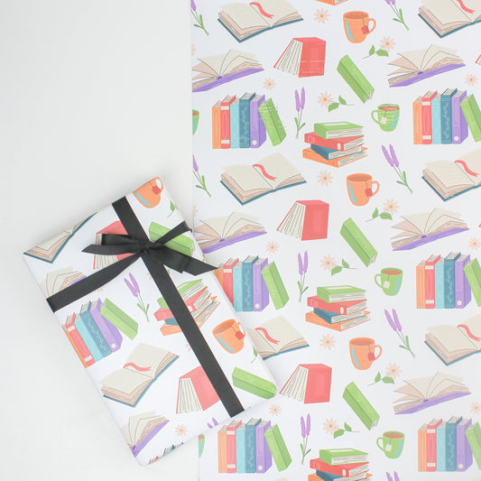 Books and Mug Gift Wrapping Paper