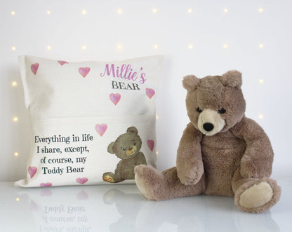 Dreams Pink Heart Cushion with Teddy Bear