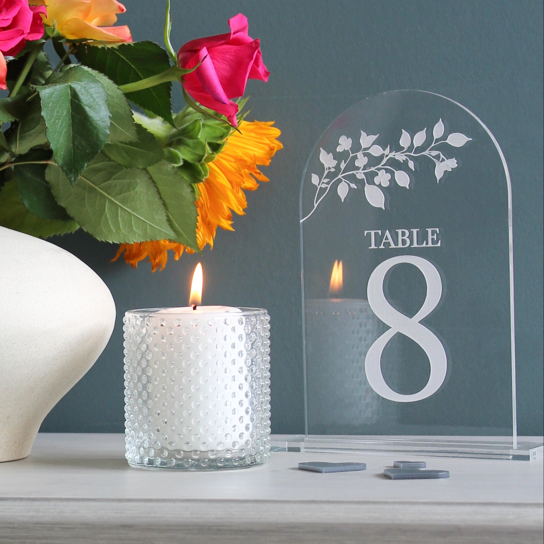Engraved Leaf Acrylic Wedding Table Numbers