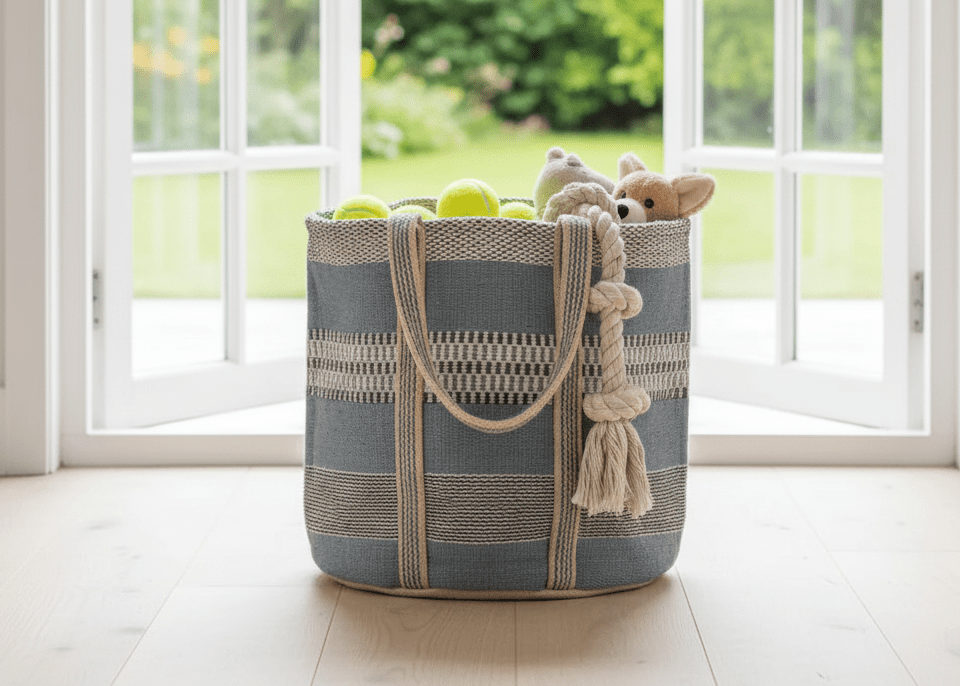 Woven Jute Storage Bag – Blue - Mac and Lilly