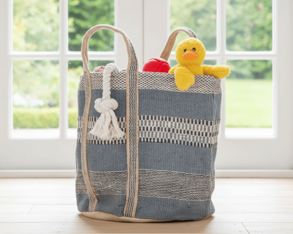 Woven Jute Storage Bag – Blue - Mac and Lilly