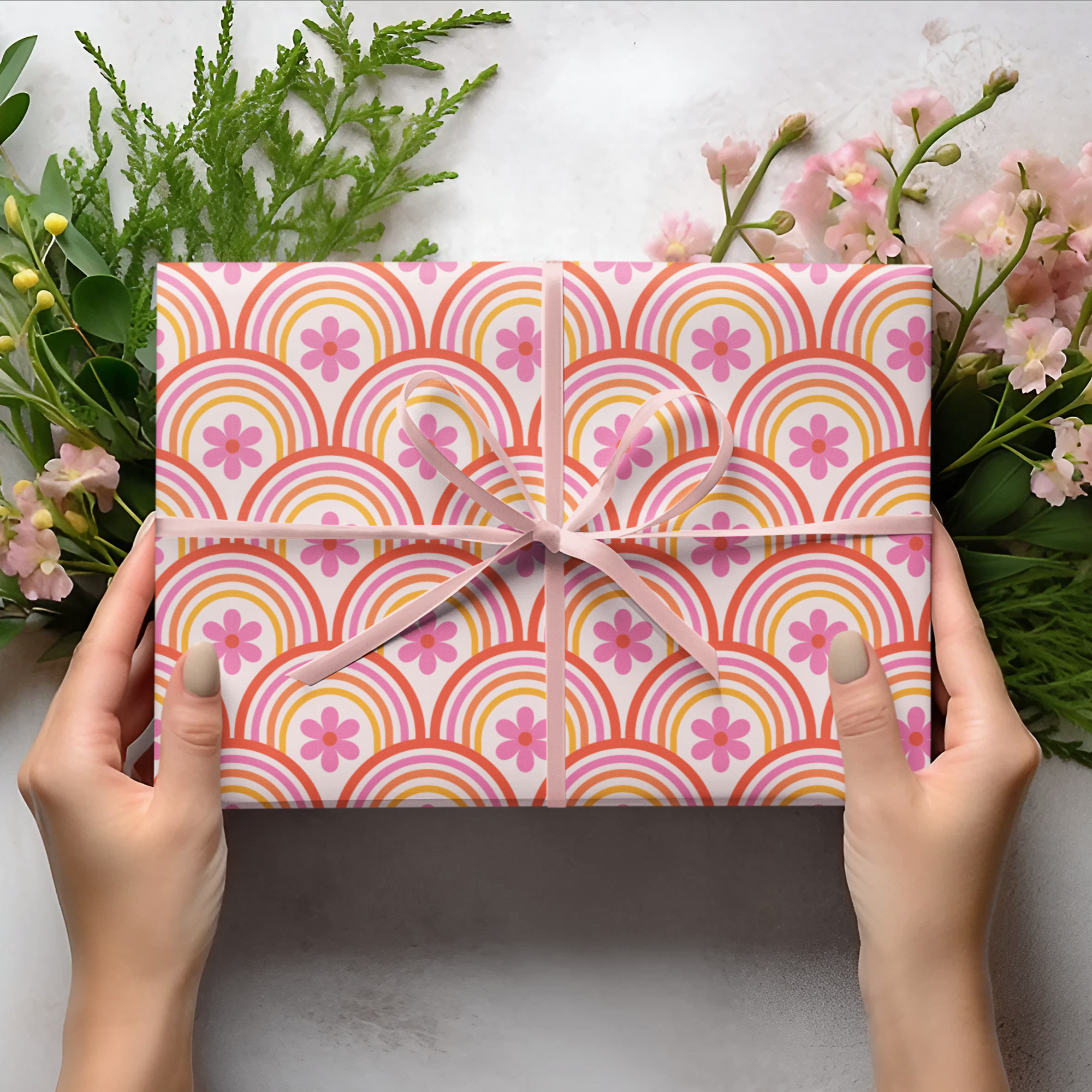 Cosmos Pink Flower Gift Wrap Set