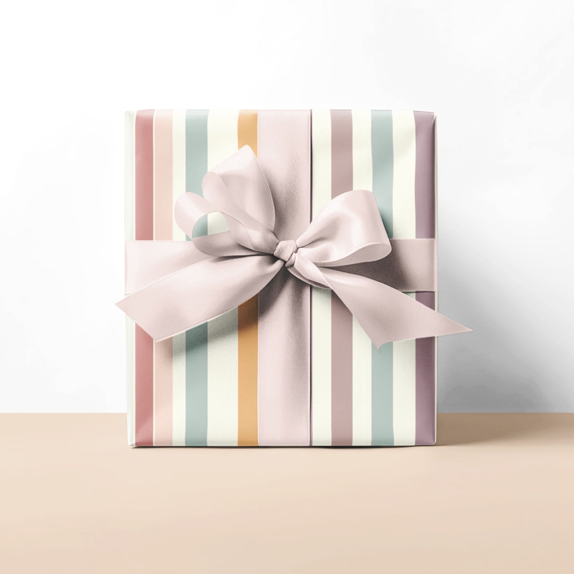 Striped gift wrap pastel stripe high quality with a bow on a white background