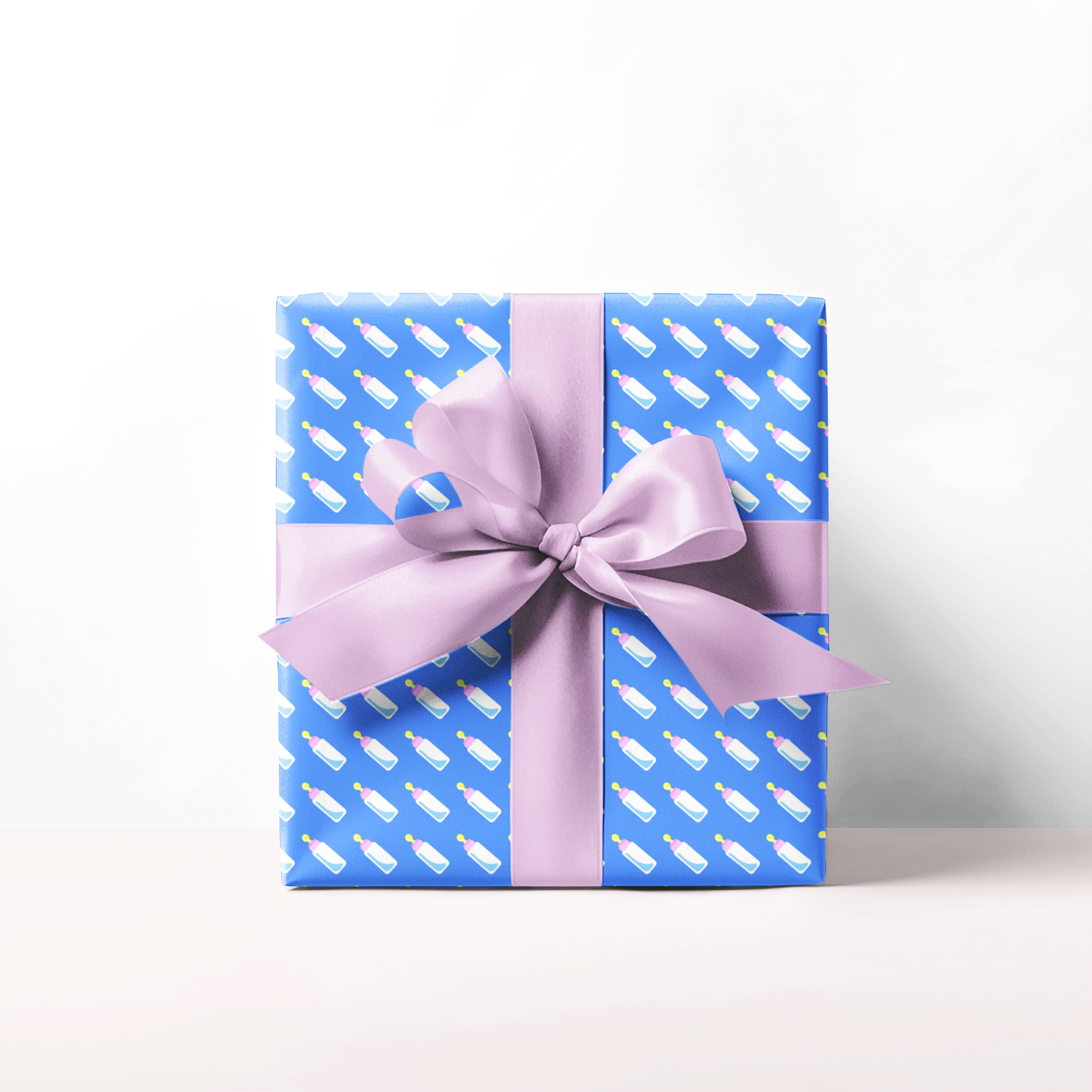 blue baby shower gift wrap baby bottle design quirky