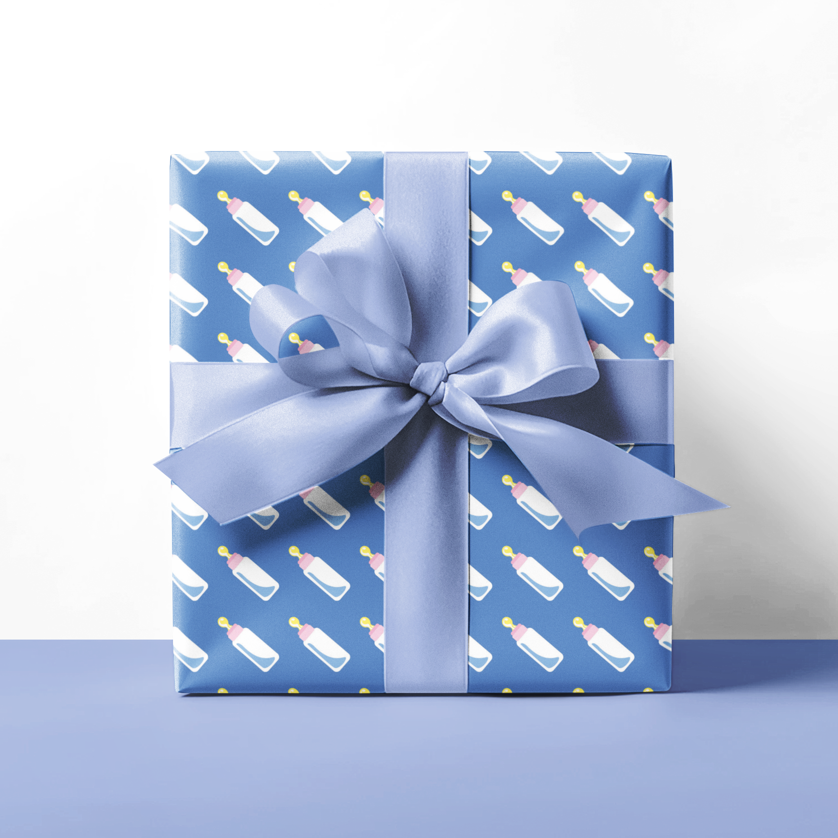 newborn baby boy gift wrap with baby bottles design