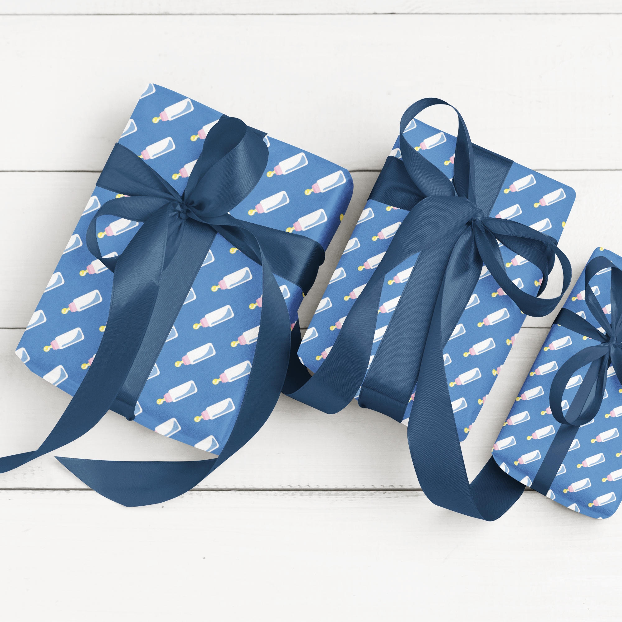 Baby Bottle Luxury Gift Wrap Set – Pink or Blue with Matching Tags