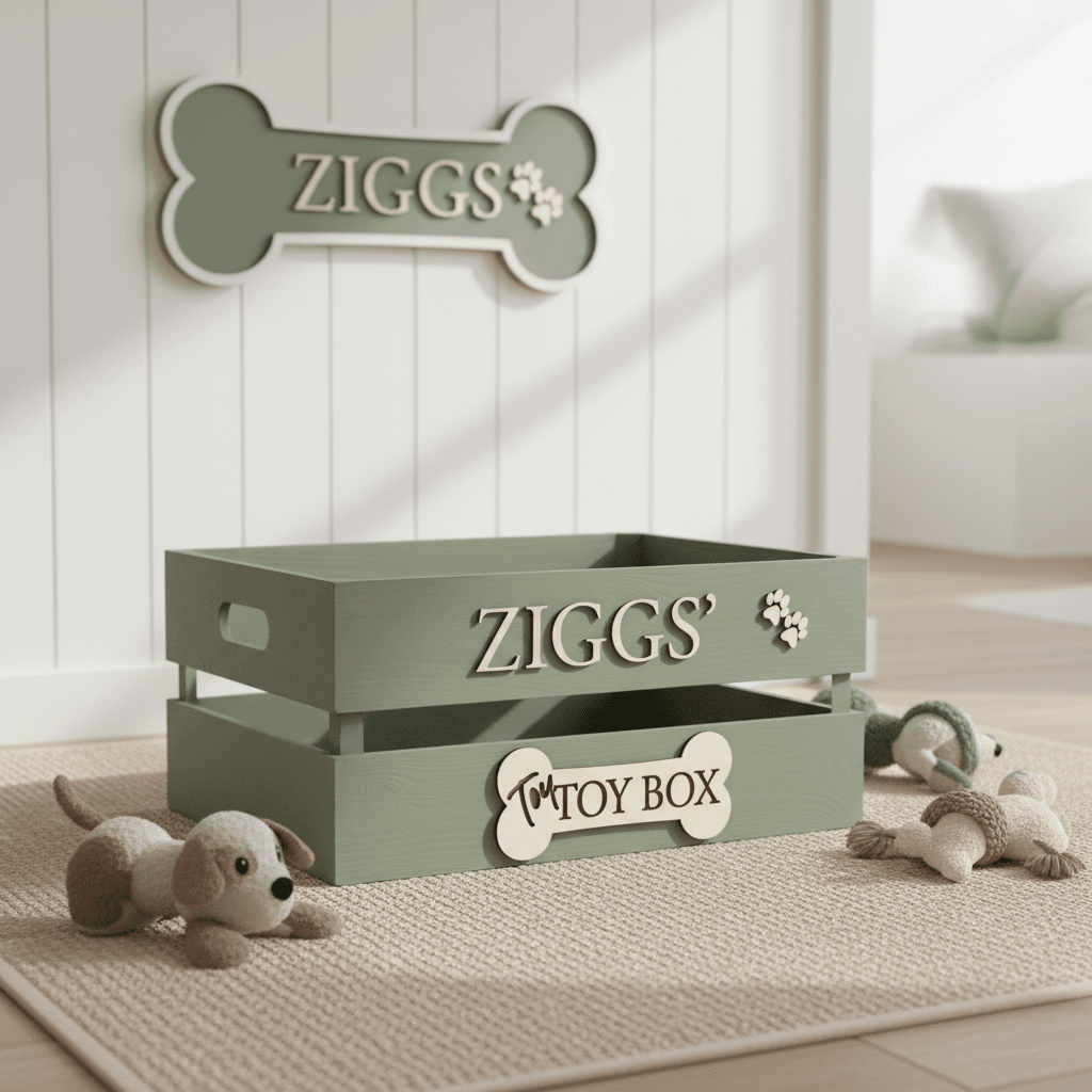 Personalised Wooden Dog Toy Box Crate – Handcrafted Pet Storage - Mac and Lilly